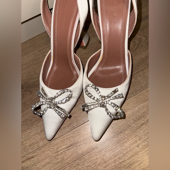Amina Muaddi Rosie White Heels with Crystal Bow size 36 - Picture 12 of 14
